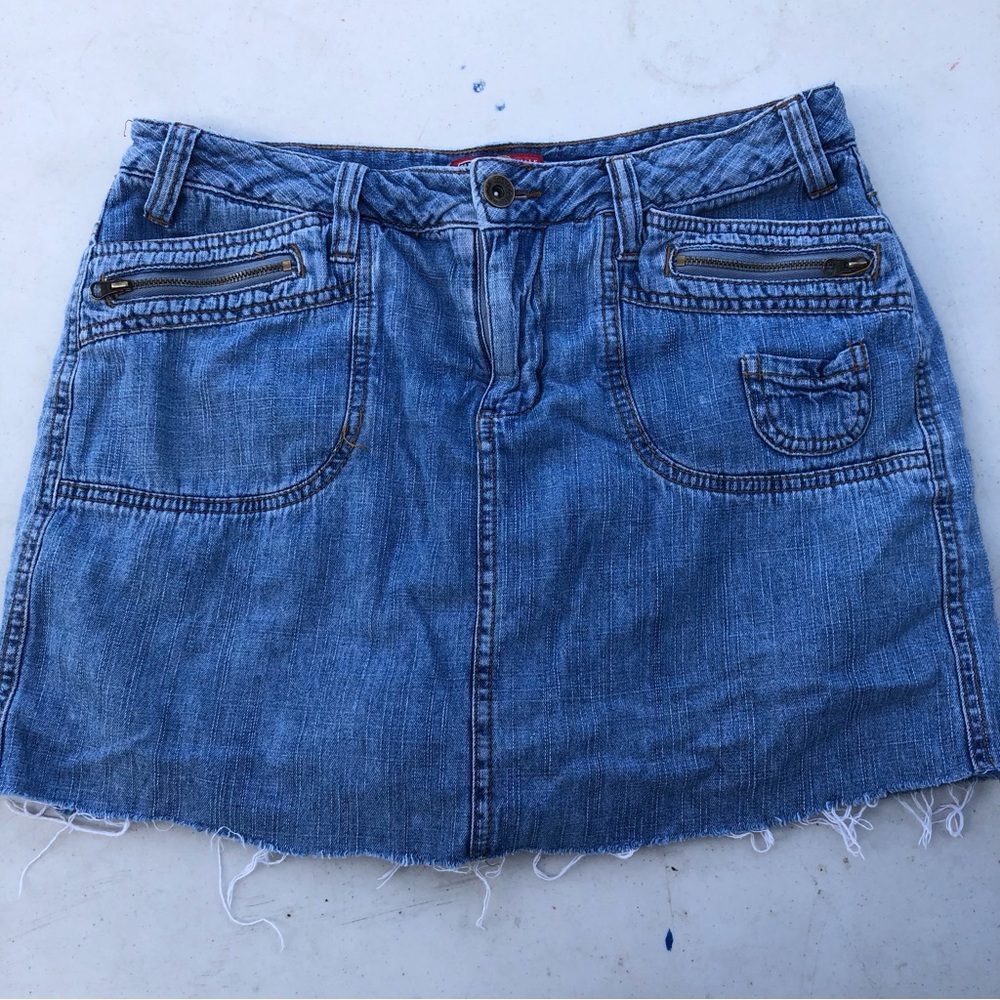 Vintage 90s Style Blue Denim Mini Skirt/Skort, Cargo Frayed Mini Skort Y2K